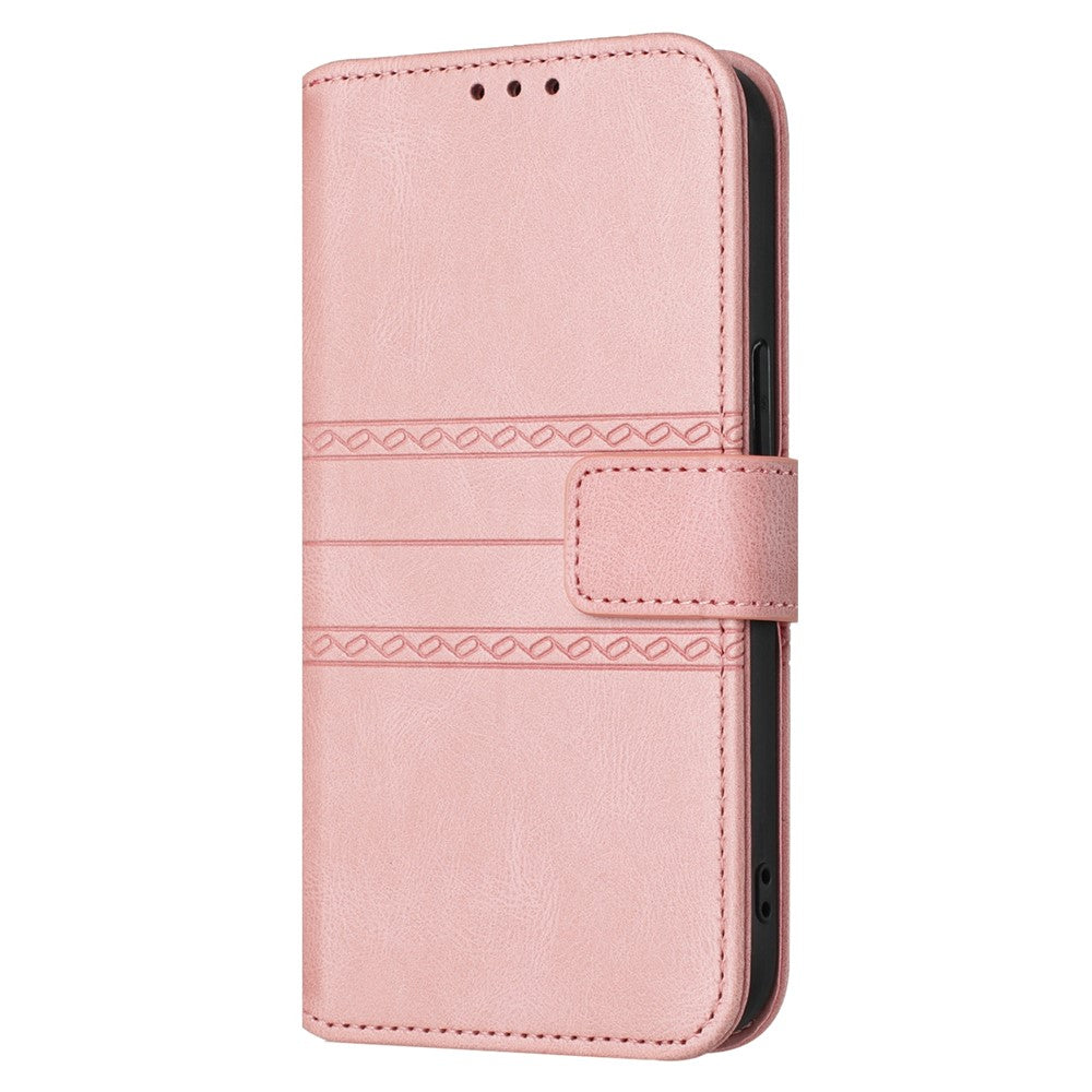 For Xiaomi Redmi Note 15 Pro 5G (Global) Case Wallet Skin-Touch Leather Imprinted Phone Cover with Wrist Strap - Pink