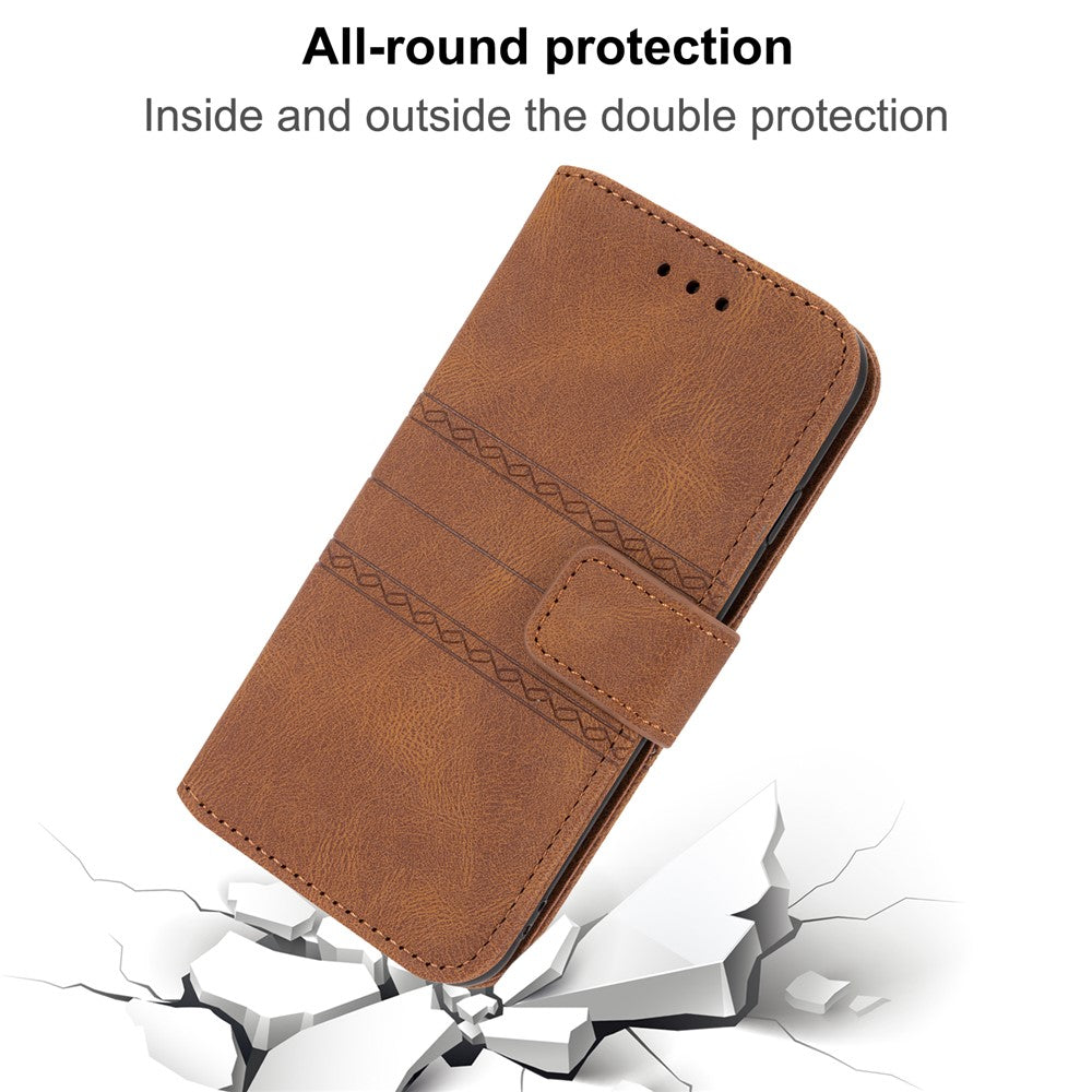 For Xiaomi Poco M8 Pro 5G / Redmi Note 15 Pro+ 5G (Global) Case Wallet Skin-Touch Leather Imprinted Phone Cover with Wrist Strap - Brown