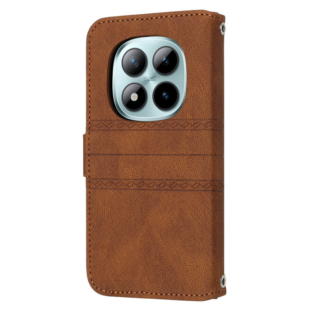 For Xiaomi Poco M8 Pro 5G / Redmi Note 15 Pro+ 5G (Global) Case Wallet Skin-Touch Leather Imprinted Phone Cover with Wrist Strap - Brown