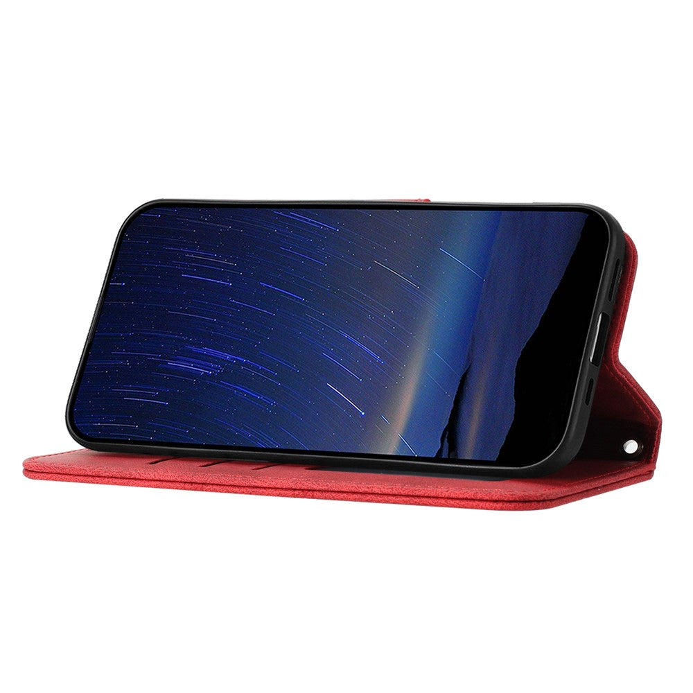 For Xiaomi Poco M8 Pro 5G / Redmi Note 15 Pro+ 5G (Global) Case Wallet Skin-Touch Leather Imprinted Phone Cover with Wrist Strap - Red