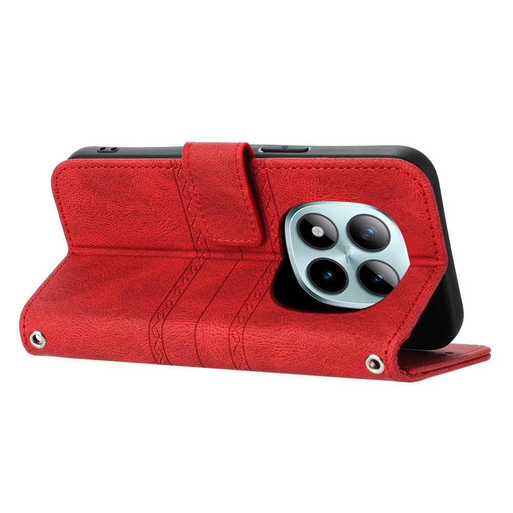 For Xiaomi Poco M8 Pro 5G / Redmi Note 15 Pro+ 5G (Global) Case Wallet Skin-Touch Leather Imprinted Phone Cover with Wrist Strap - Red