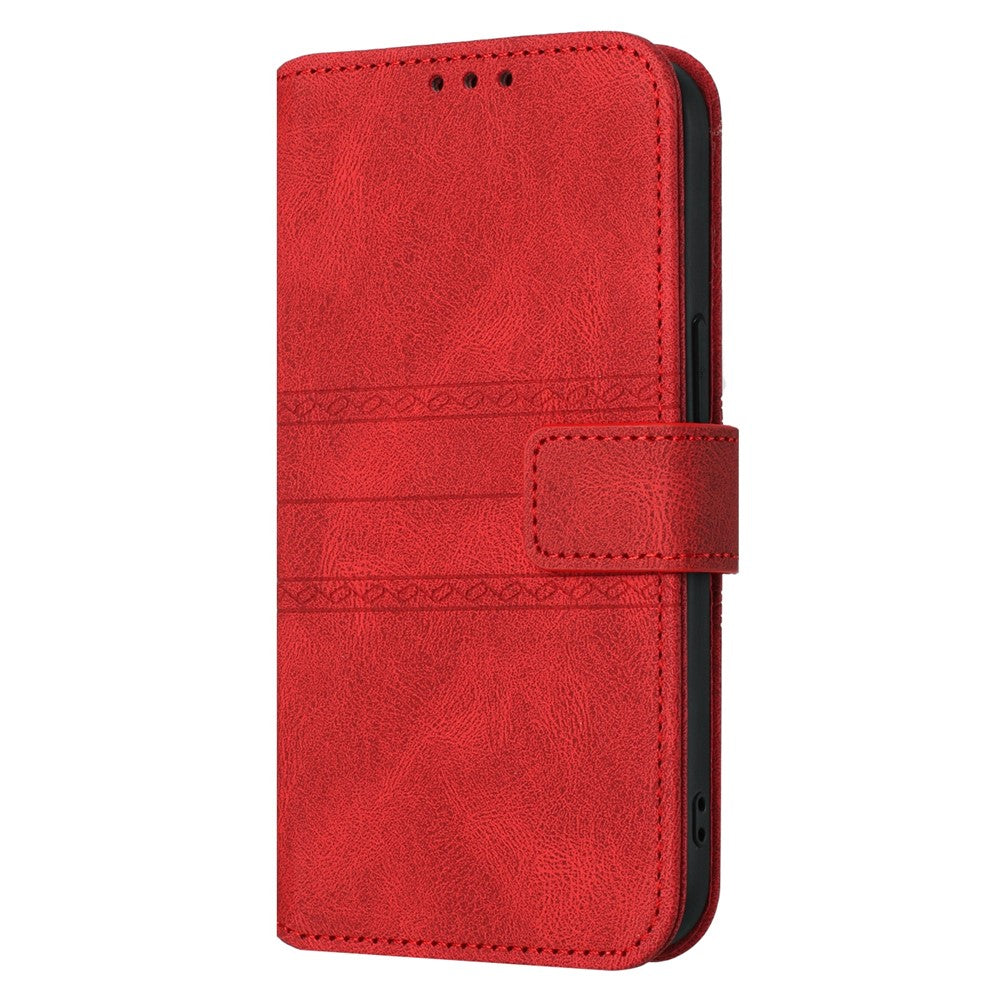 For Xiaomi Poco M8 Pro 5G / Redmi Note 15 Pro+ 5G (Global) Case Wallet Skin-Touch Leather Imprinted Phone Cover with Wrist Strap - Red