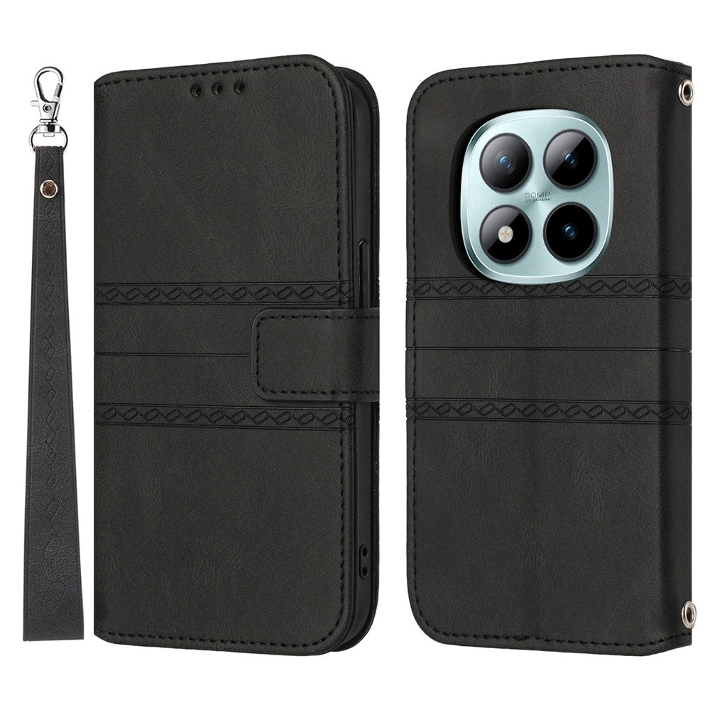 For Xiaomi Poco M8 Pro 5G / Redmi Note 15 Pro+ 5G (Global) Case Wallet Skin-Touch Leather Imprinted Phone Cover with Wrist Strap - Black
