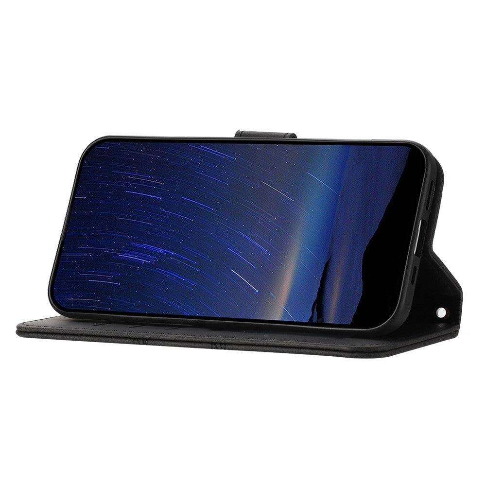 For Xiaomi Poco M8 Pro 5G / Redmi Note 15 Pro+ 5G (Global) Case Wallet Skin-Touch Leather Imprinted Phone Cover with Wrist Strap - Black
