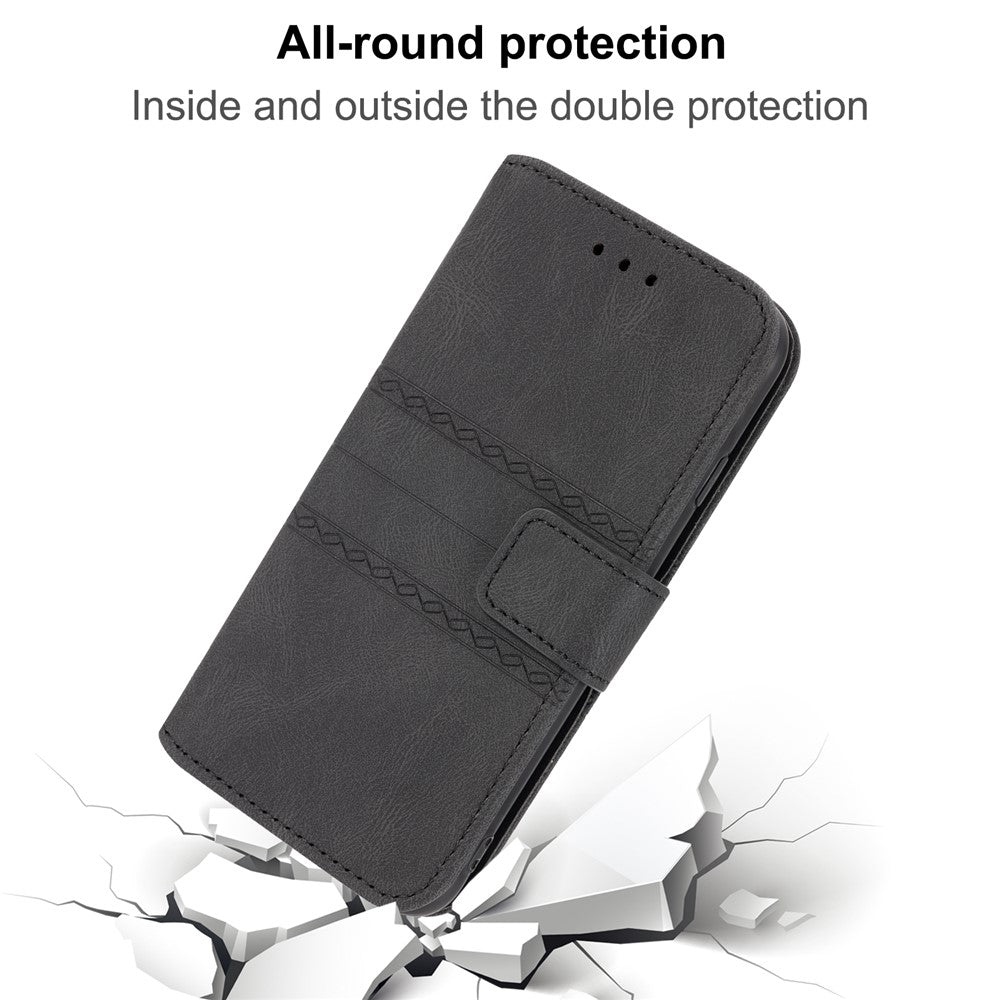 For Xiaomi Poco M8 Pro 5G / Redmi Note 15 Pro+ 5G (Global) Case Wallet Skin-Touch Leather Imprinted Phone Cover with Wrist Strap - Black