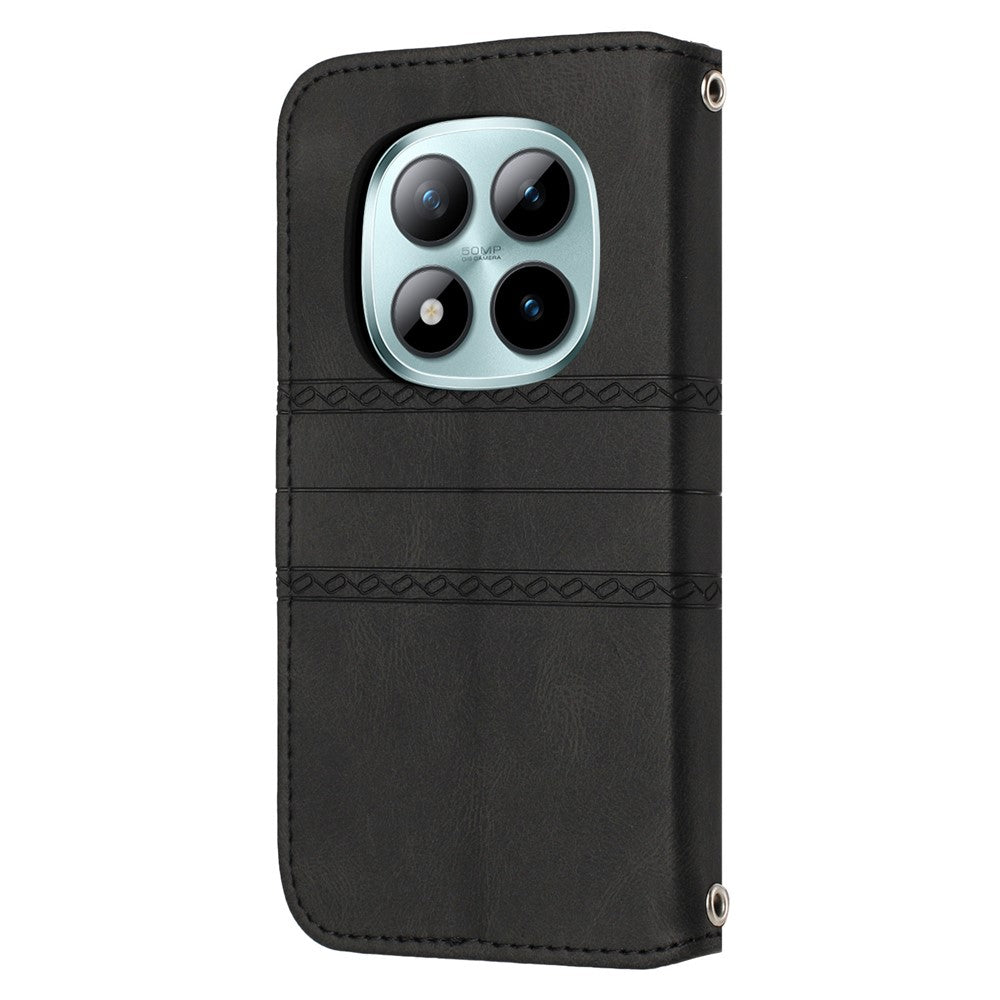 For Xiaomi Poco M8 Pro 5G / Redmi Note 15 Pro+ 5G (Global) Case Wallet Skin-Touch Leather Imprinted Phone Cover with Wrist Strap - Black