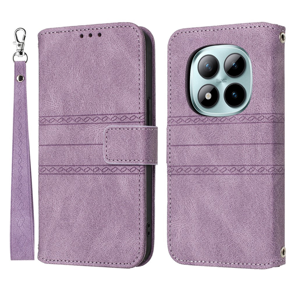 For Xiaomi Poco M8 Pro 5G / Redmi Note 15 Pro+ 5G (Global) Case Wallet Skin-Touch Leather Imprinted Phone Cover with Wrist Strap - Purple