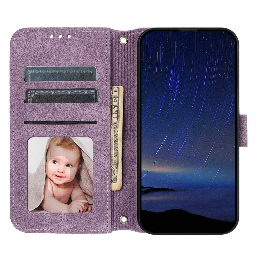 For Xiaomi Poco M8 Pro 5G / Redmi Note 15 Pro+ 5G (Global) Case Wallet Skin-Touch Leather Imprinted Phone Cover with Wrist Strap - Purple