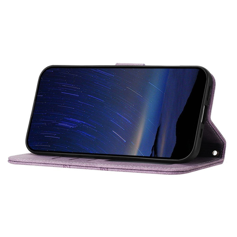 For Xiaomi Poco M8 Pro 5G / Redmi Note 15 Pro+ 5G (Global) Case Wallet Skin-Touch Leather Imprinted Phone Cover with Wrist Strap - Purple