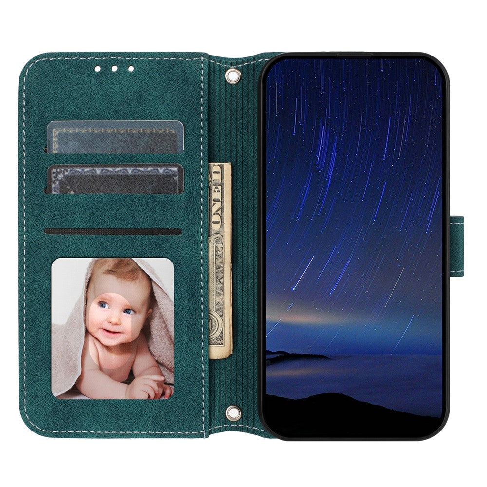 For Xiaomi Poco M8 Pro 5G / Redmi Note 15 Pro+ 5G (Global) Case Wallet Skin-Touch Leather Imprinted Phone Cover with Wrist Strap - Blackish Green