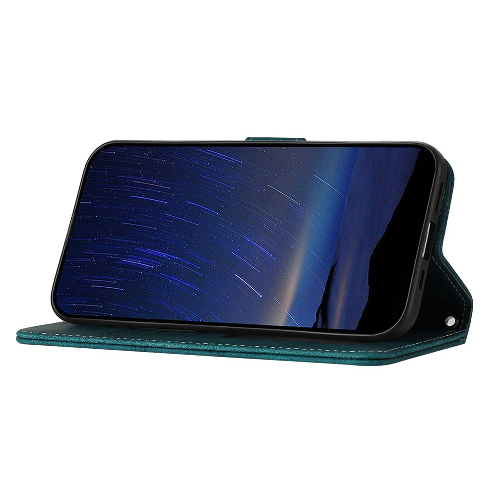 For Xiaomi Poco M8 Pro 5G / Redmi Note 15 Pro+ 5G (Global) Case Wallet Skin-Touch Leather Imprinted Phone Cover with Wrist Strap - Blackish Green