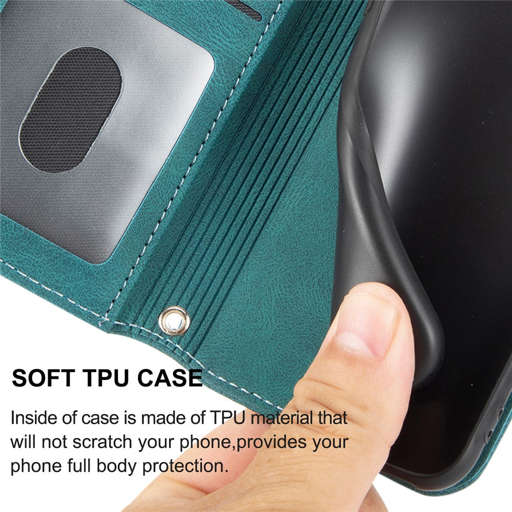 For Xiaomi Poco M8 Pro 5G / Redmi Note 15 Pro+ 5G (Global) Case Wallet Skin-Touch Leather Imprinted Phone Cover with Wrist Strap - Blackish Green