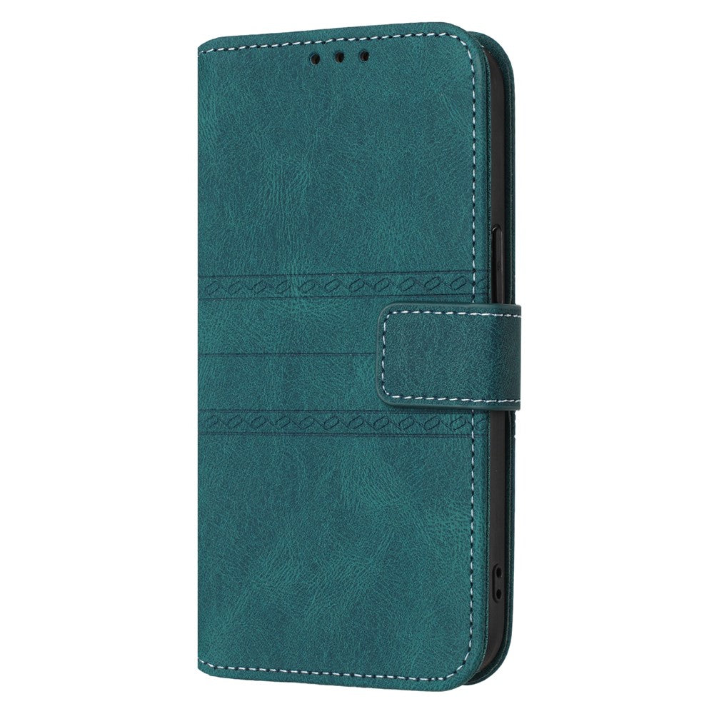 For Xiaomi Poco M8 Pro 5G / Redmi Note 15 Pro+ 5G (Global) Case Wallet Skin-Touch Leather Imprinted Phone Cover with Wrist Strap - Blackish Green