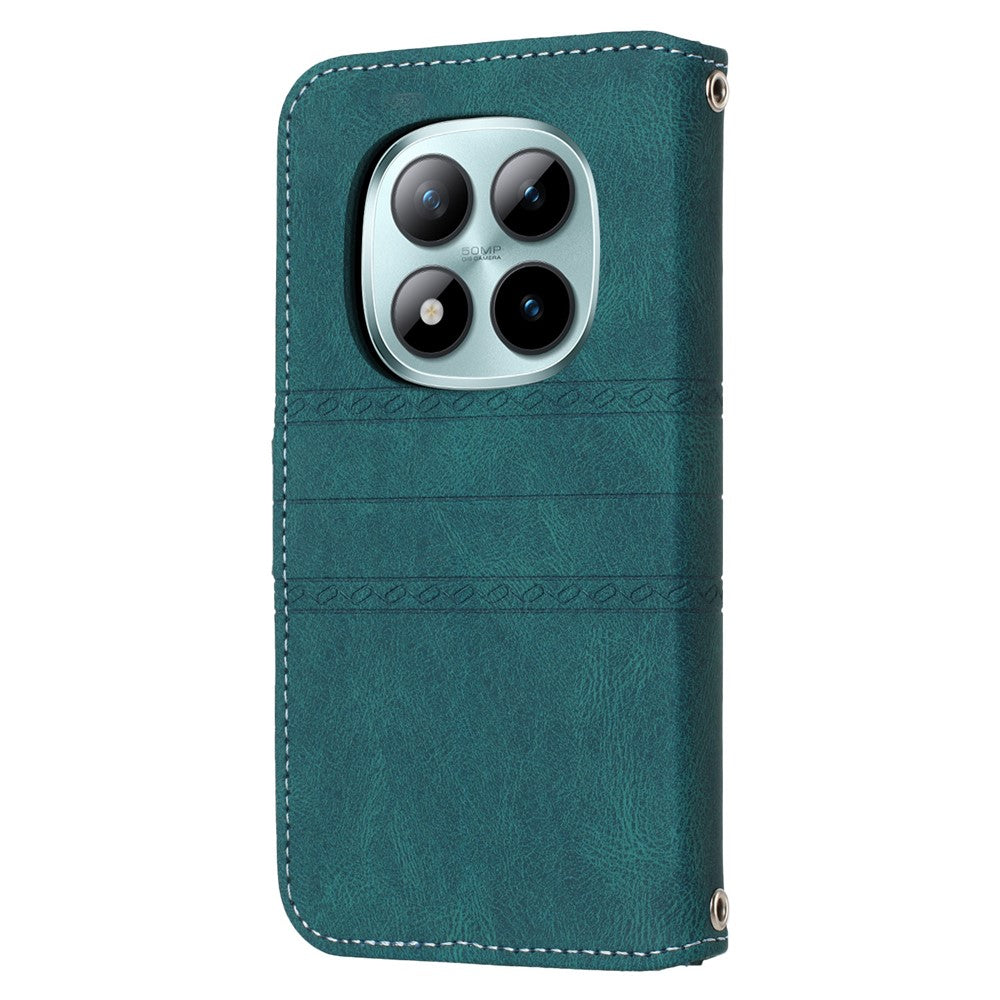 For Xiaomi Poco M8 Pro 5G / Redmi Note 15 Pro+ 5G (Global) Case Wallet Skin-Touch Leather Imprinted Phone Cover with Wrist Strap - Blackish Green