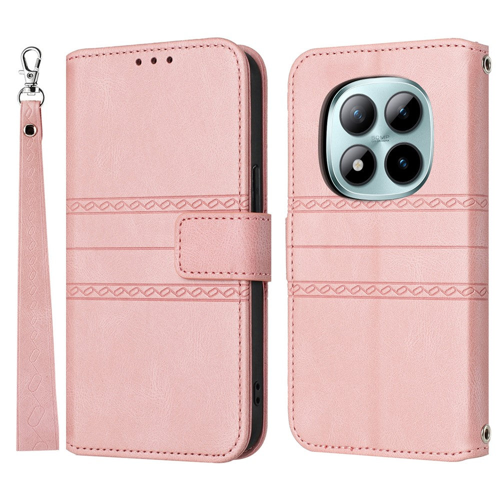 For Xiaomi Poco M8 Pro 5G / Redmi Note 15 Pro+ 5G (Global) Case Wallet Skin-Touch Leather Imprinted Phone Cover with Wrist Strap - Pink