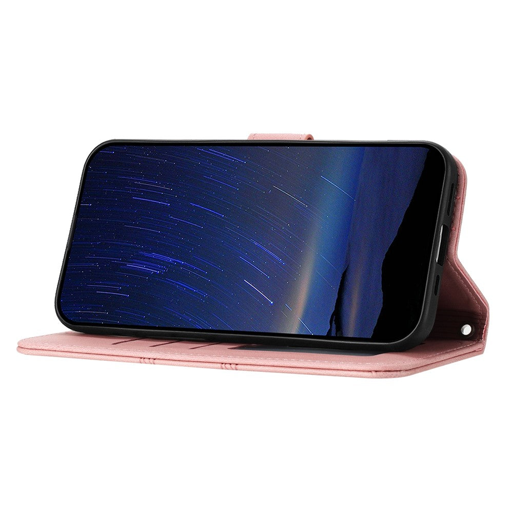 For Xiaomi Poco M8 Pro 5G / Redmi Note 15 Pro+ 5G (Global) Case Wallet Skin-Touch Leather Imprinted Phone Cover with Wrist Strap - Pink