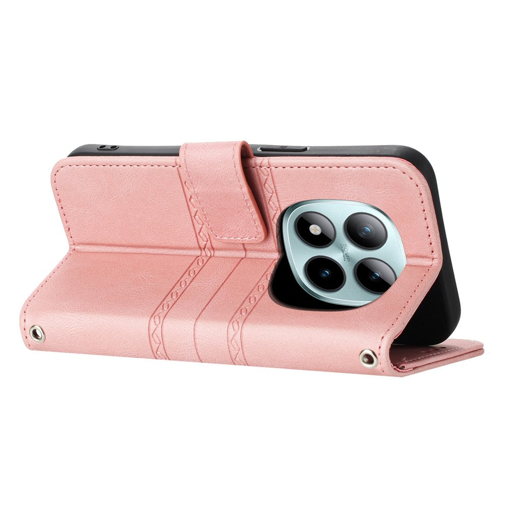 For Xiaomi Poco M8 Pro 5G / Redmi Note 15 Pro+ 5G (Global) Case Wallet Skin-Touch Leather Imprinted Phone Cover with Wrist Strap - Pink