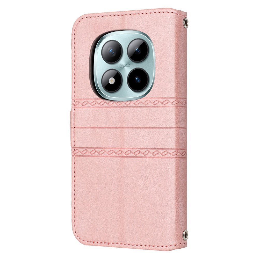 For Xiaomi Poco M8 Pro 5G / Redmi Note 15 Pro+ 5G (Global) Case Wallet Skin-Touch Leather Imprinted Phone Cover with Wrist Strap - Pink
