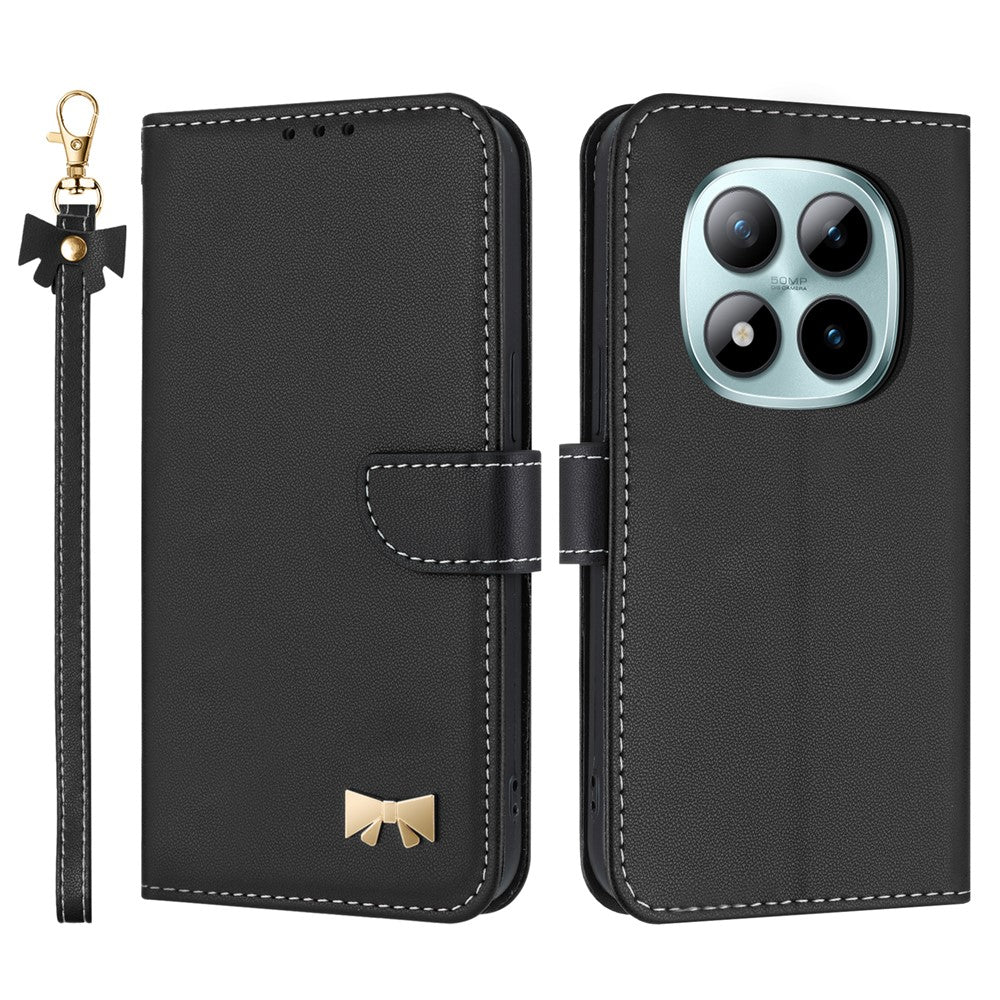 For Xiaomi Redmi Note 15 Pro 5G (Global) Case Bowknot Decor Wallet Leather Phone Cover with Wrist Strap - Black