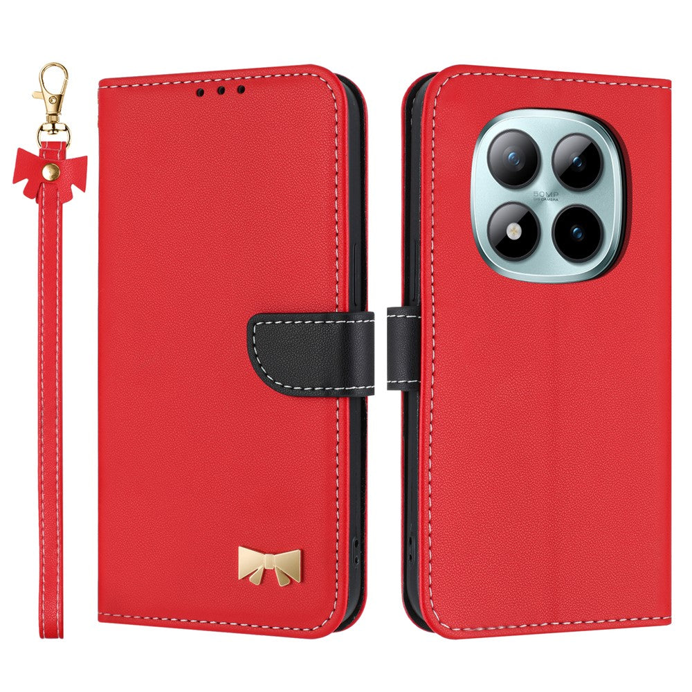 For Xiaomi Redmi Note 15 Pro 5G (Global) Case Bowknot Decor Wallet Leather Phone Cover with Wrist Strap - Red
