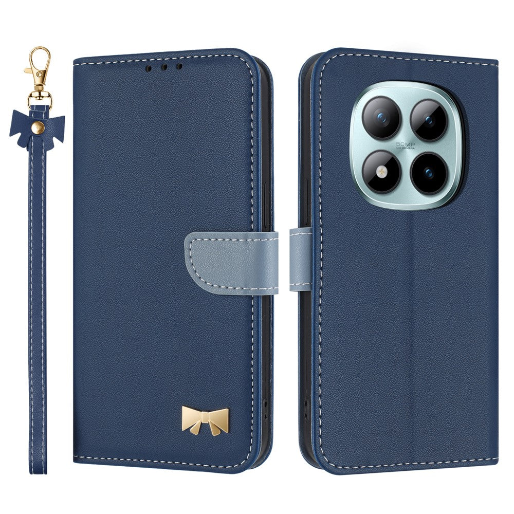 For Xiaomi Redmi Note 15 Pro 5G (Global) Case Bowknot Decor Wallet Leather Phone Cover with Wrist Strap - Dark Blue