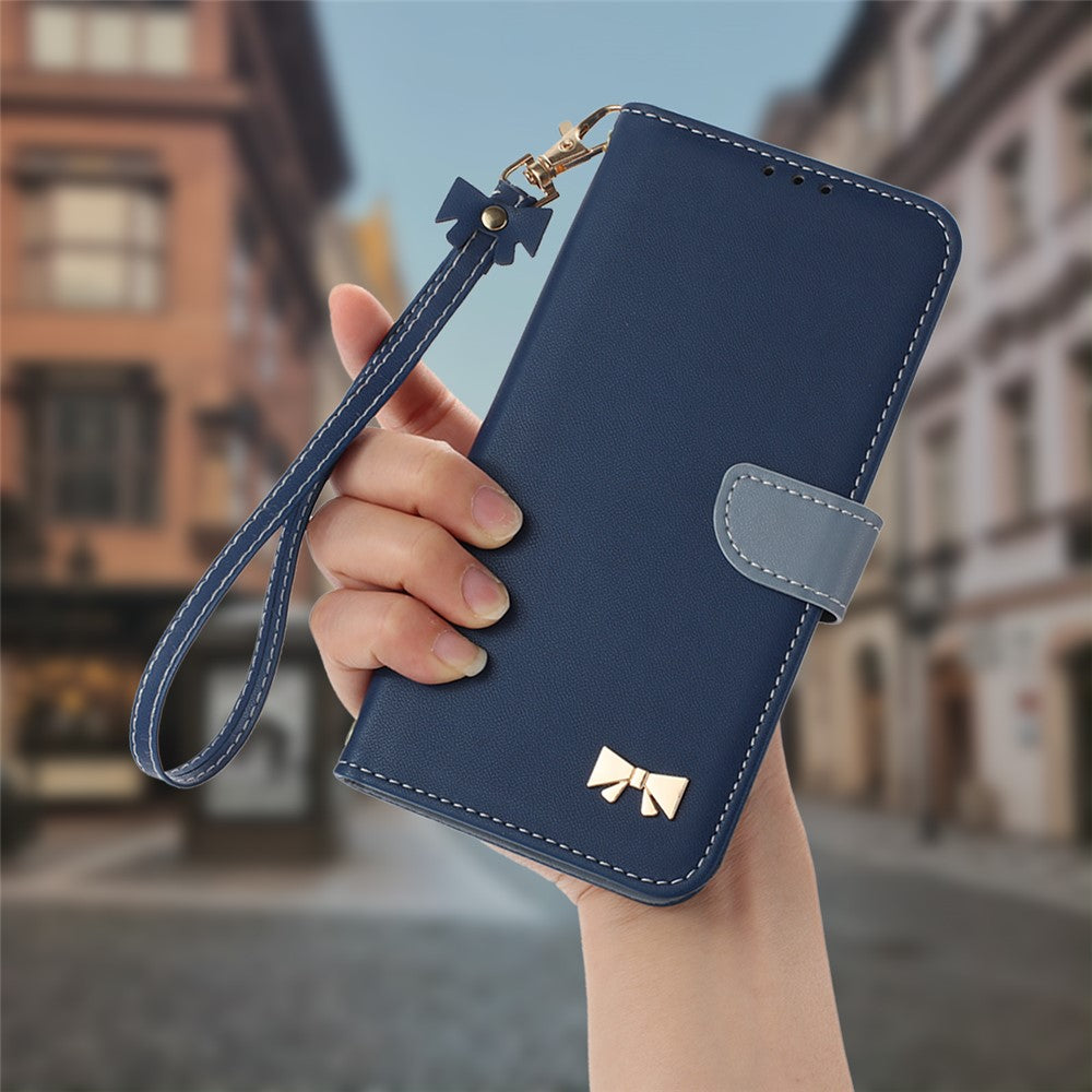 For Xiaomi Redmi Note 15 Pro 5G (Global) Case Bowknot Decor Wallet Leather Phone Cover with Wrist Strap - Dark Blue