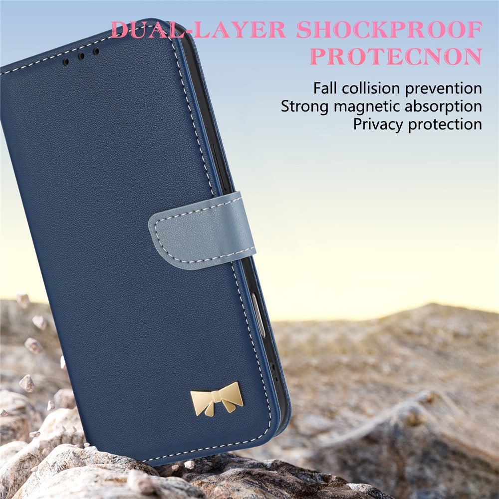 For Xiaomi Redmi Note 15 Pro 5G (Global) Case Bowknot Decor Wallet Leather Phone Cover with Wrist Strap - Dark Blue