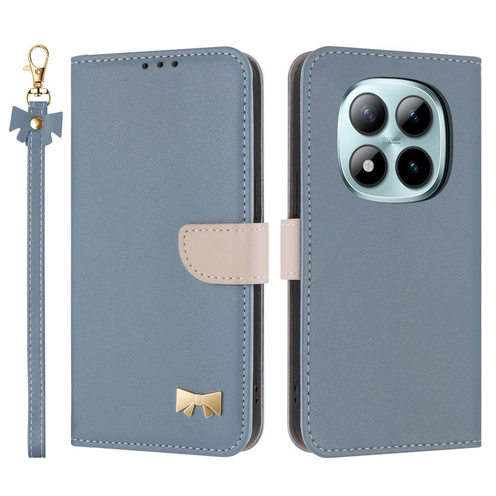 For Xiaomi Poco M8 Pro 5G / Redmi Note 15 Pro+ 5G (Global) Case Bowknot Decor Wallet Leather Phone Cover with Wrist Strap - Baby Blue