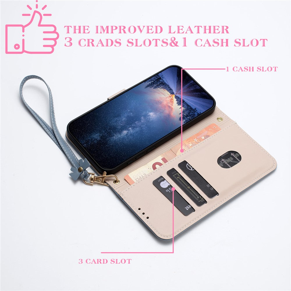 For Xiaomi Poco M8 Pro 5G / Redmi Note 15 Pro+ 5G (Global) Case Bowknot Decor Wallet Leather Phone Cover with Wrist Strap - Baby Blue