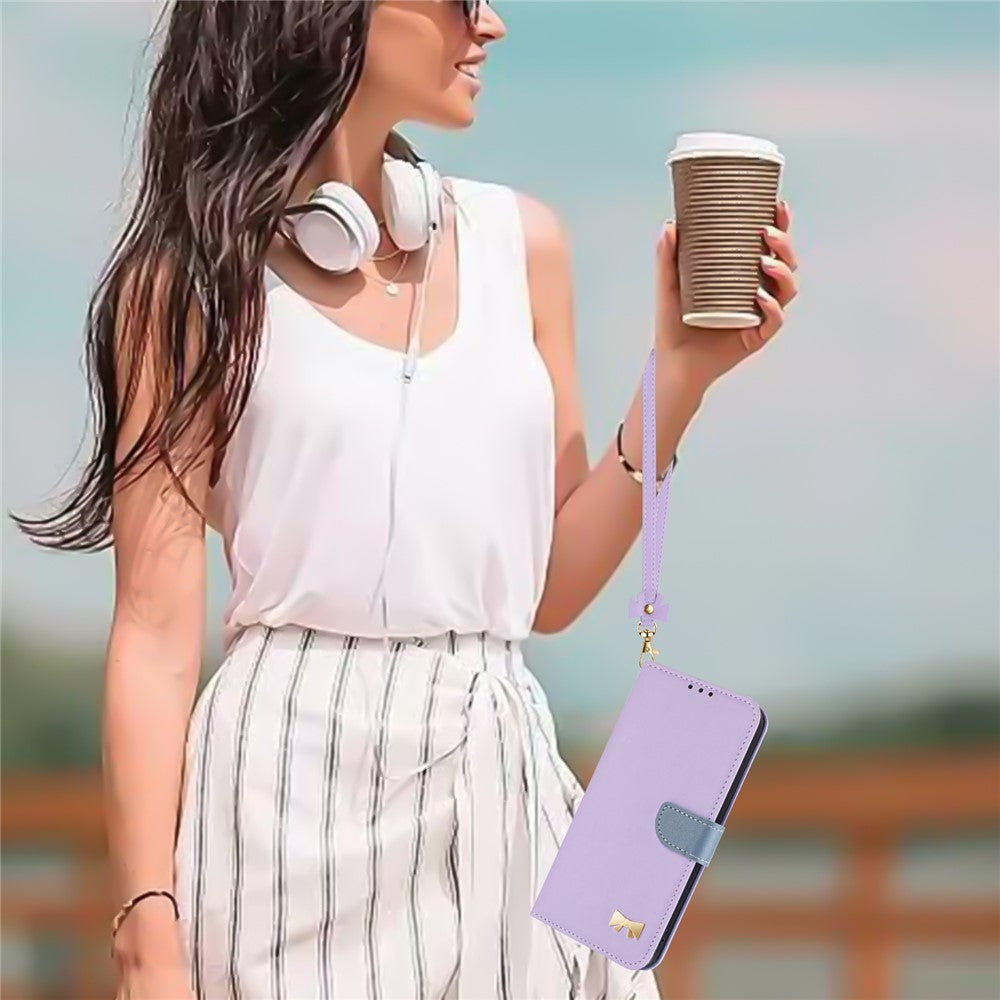 For Xiaomi Poco M8 Pro 5G / Redmi Note 15 Pro+ 5G (Global) Case Bowknot Decor Wallet Leather Phone Cover with Wrist Strap - Purple