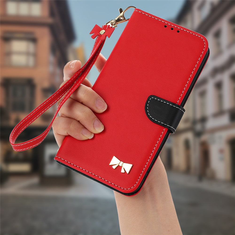 For Xiaomi Poco M8 Pro 5G / Redmi Note 15 Pro+ 5G (Global) Case Bowknot Decor Wallet Leather Phone Cover with Wrist Strap - Red