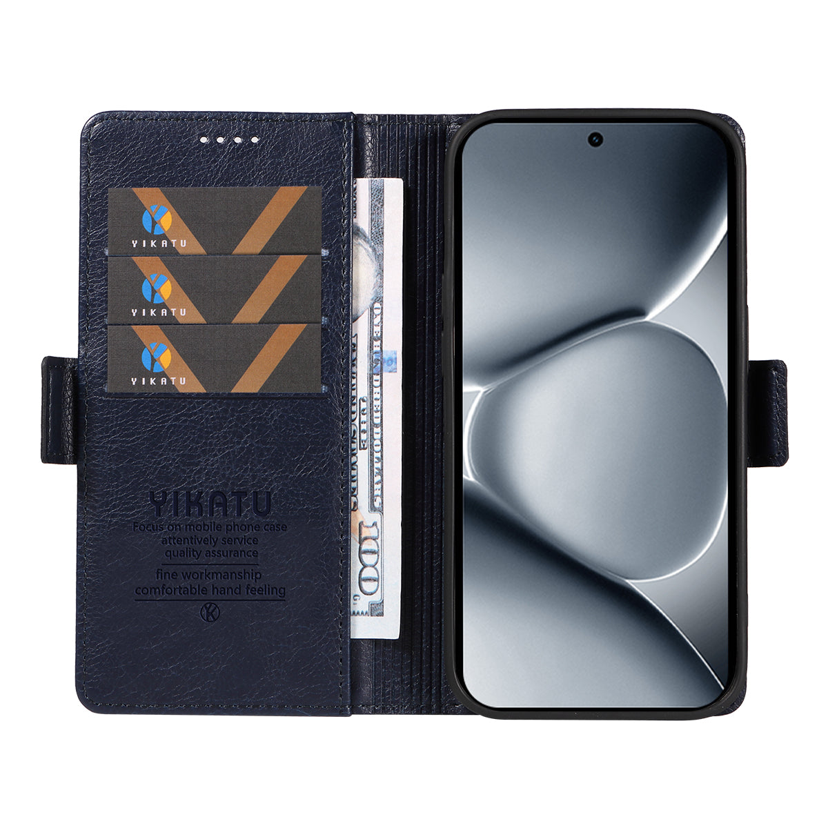 For Xiaomi Poco M8 Pro 5G / Redmi Note 15 Pro+ 5G (Global) Case YIKATU YK-007 Litchi Texture PU Leather Wallet Phone Cover - Navy Blue