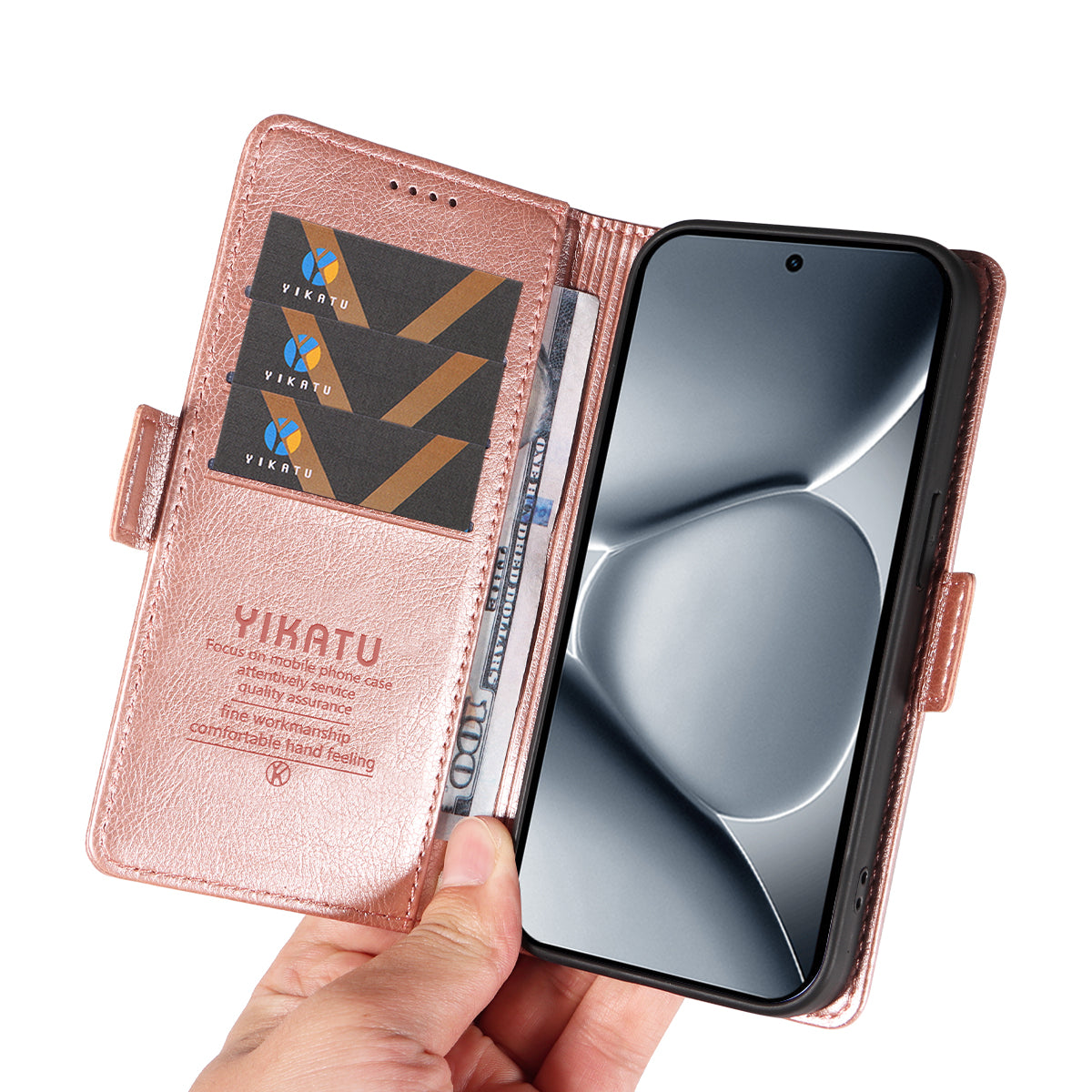 For Xiaomi Poco M8 Pro 5G / Redmi Note 15 Pro+ 5G (Global) Case YIKATU YK-007 Litchi Texture PU Leather Wallet Phone Cover - Rose Gold
