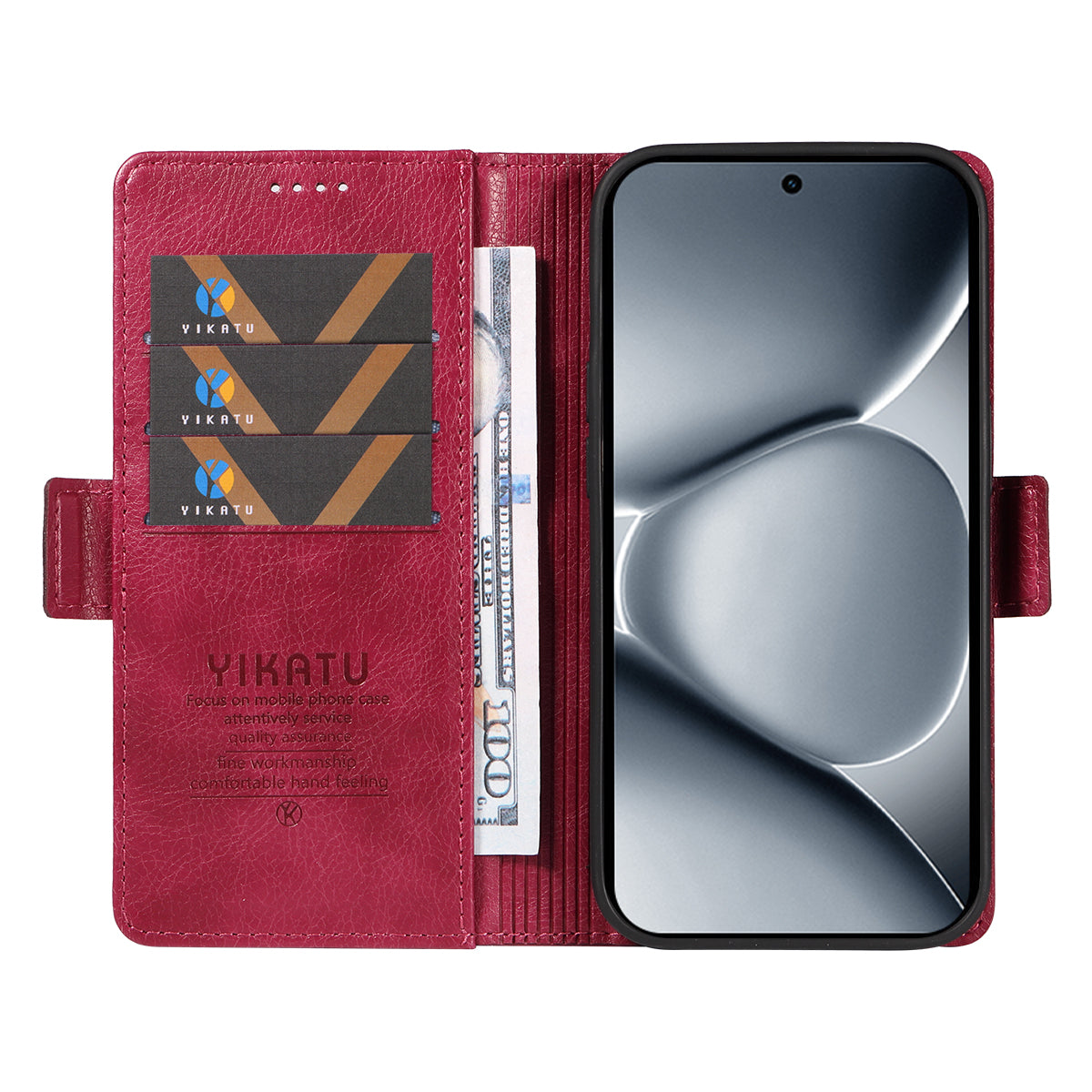 For Xiaomi Poco M8 Pro 5G / Redmi Note 15 Pro+ 5G (Global) Case YIKATU YK-007 Litchi Texture PU Leather Wallet Phone Cover - Wine Red