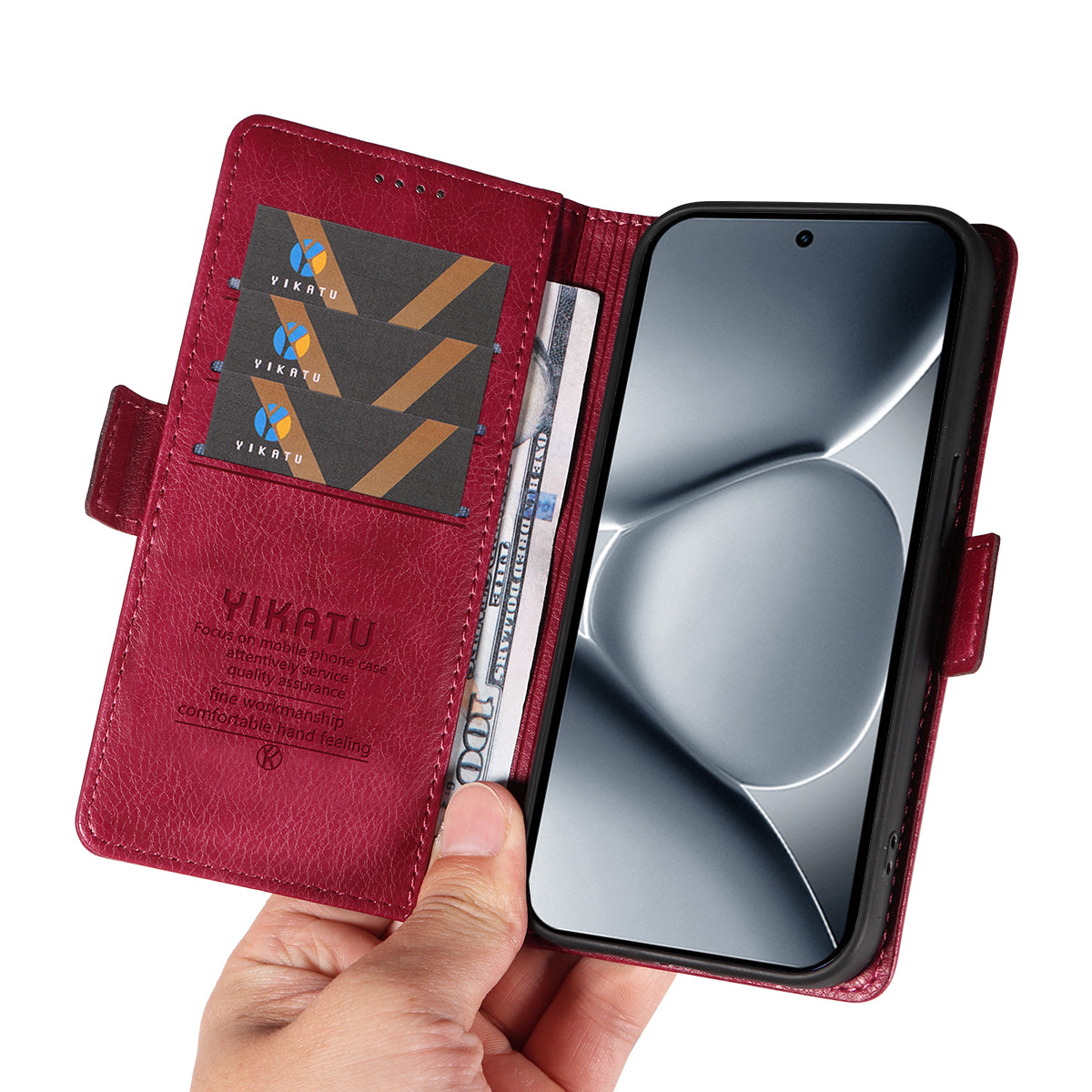 For Xiaomi Poco M8 Pro 5G / Redmi Note 15 Pro+ 5G (Global) Case YIKATU YK-007 Litchi Texture PU Leather Wallet Phone Cover - Wine Red