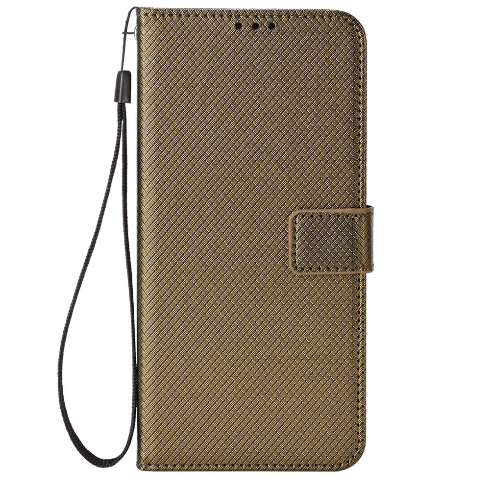 For Xiaomi Redmi Note 15 Pro 5G (Global) Leather Wallet Case with Strap Diamond Texture Phone Cover - Brown