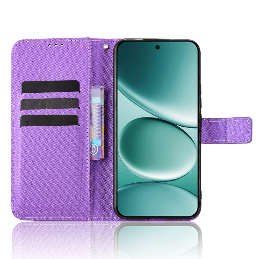 For Xiaomi Redmi Note 15 Pro 5G (Global) Leather Wallet Case with Strap Diamond Texture Phone Cover - Purple