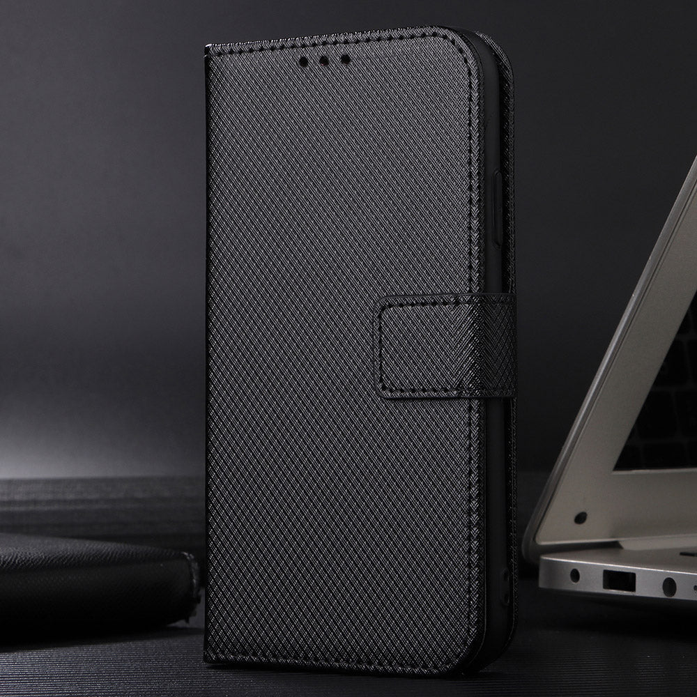 For Xiaomi Poco M8 Pro 5G / Redmi Note 15 Pro+ 5G (Global) Leather Wallet Case with Strap Diamond Texture Phone Cover - Black