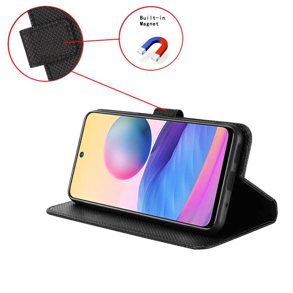 For Xiaomi Poco M8 Pro 5G / Redmi Note 15 Pro+ 5G (Global) Leather Wallet Case with Strap Diamond Texture Phone Cover - Black