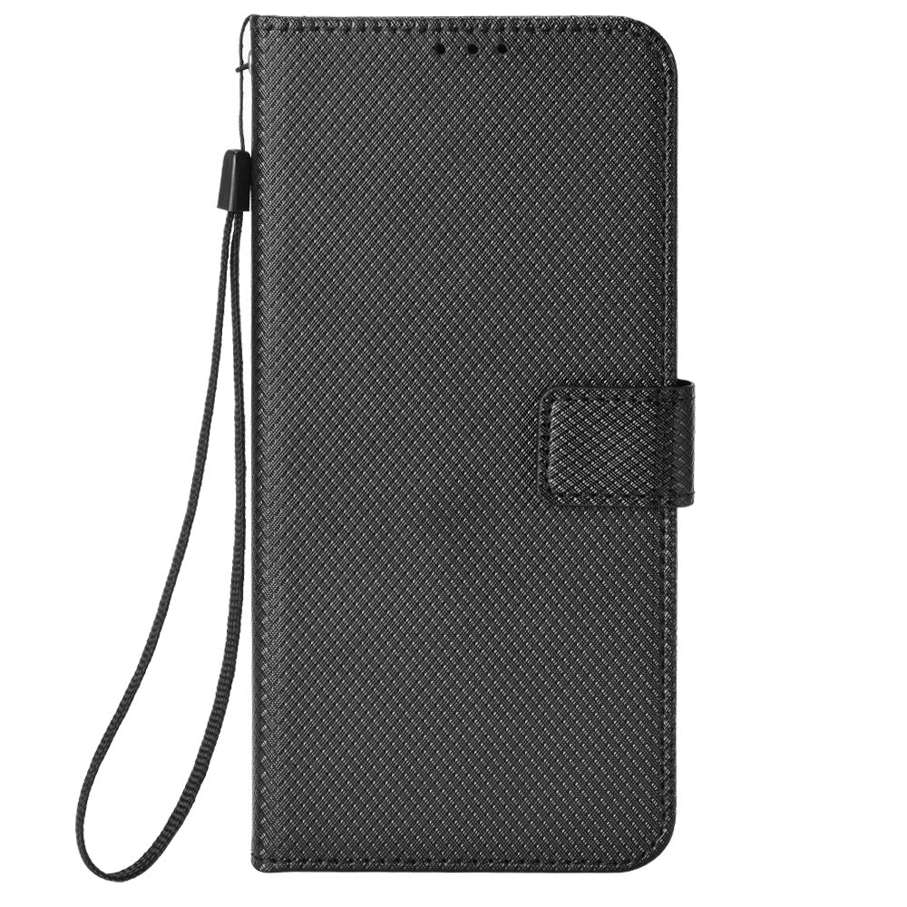 For Xiaomi Poco M8 Pro 5G / Redmi Note 15 Pro+ 5G (Global) Leather Wallet Case with Strap Diamond Texture Phone Cover - Black