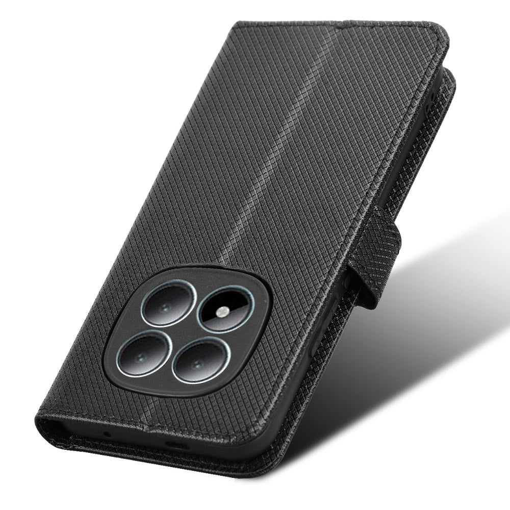 For Xiaomi Poco M8 Pro 5G / Redmi Note 15 Pro+ 5G (Global) Leather Wallet Case with Strap Diamond Texture Phone Cover - Black