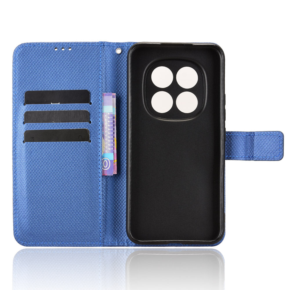 For Xiaomi Poco M8 Pro 5G / Redmi Note 15 Pro+ 5G (Global) Leather Wallet Case with Strap Diamond Texture Phone Cover - Blue