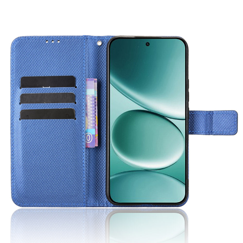 For Xiaomi Poco M8 Pro 5G / Redmi Note 15 Pro+ 5G (Global) Leather Wallet Case with Strap Diamond Texture Phone Cover - Blue
