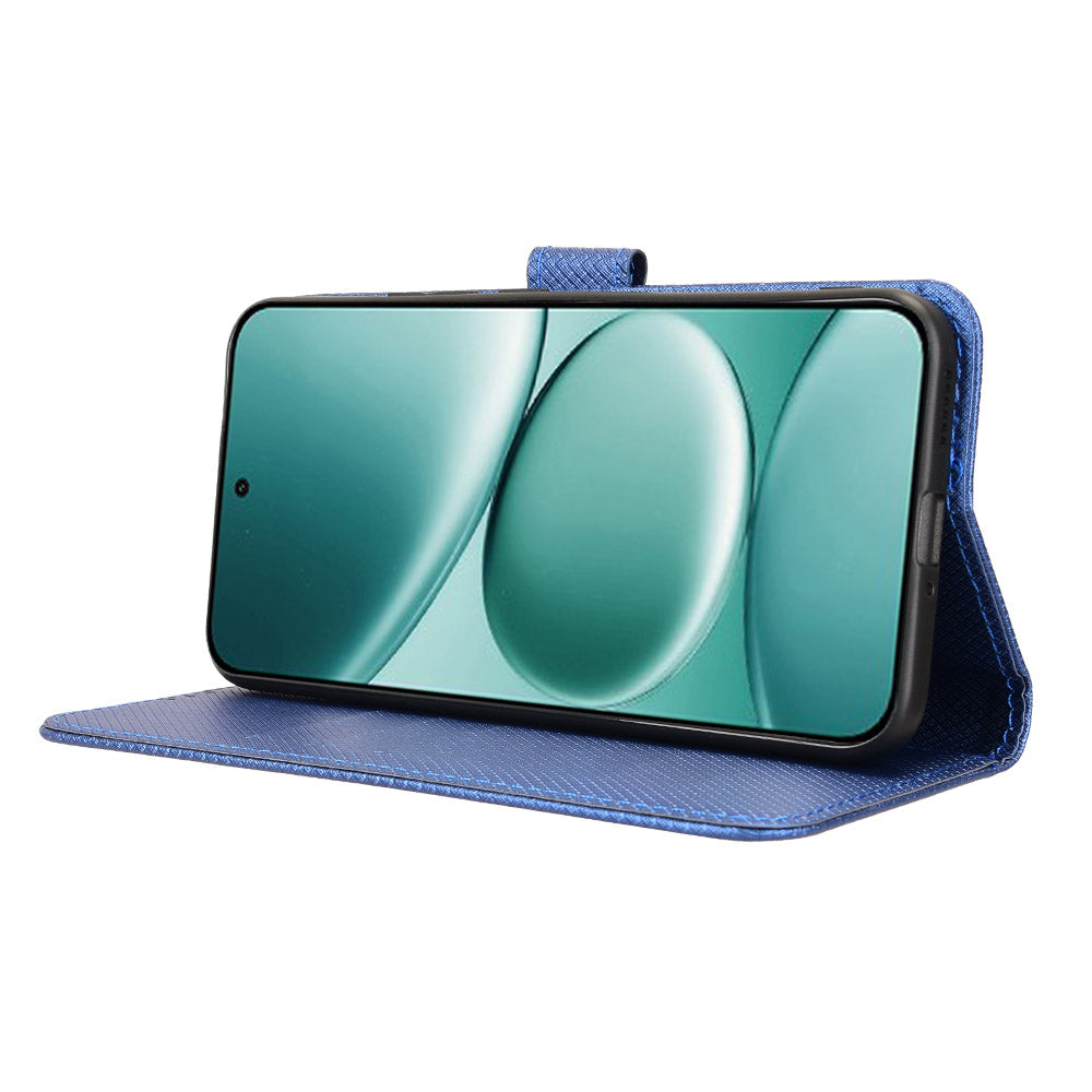 For Xiaomi Poco M8 Pro 5G / Redmi Note 15 Pro+ 5G (Global) Leather Wallet Case with Strap Diamond Texture Phone Cover - Blue
