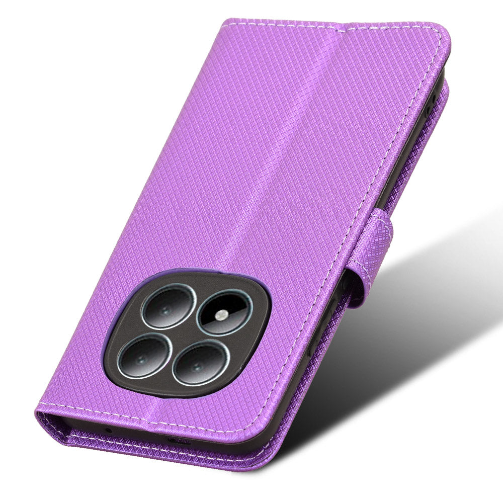 For Xiaomi Poco M8 Pro 5G / Redmi Note 15 Pro+ 5G (Global) Leather Wallet Case with Strap Diamond Texture Phone Cover - Purple
