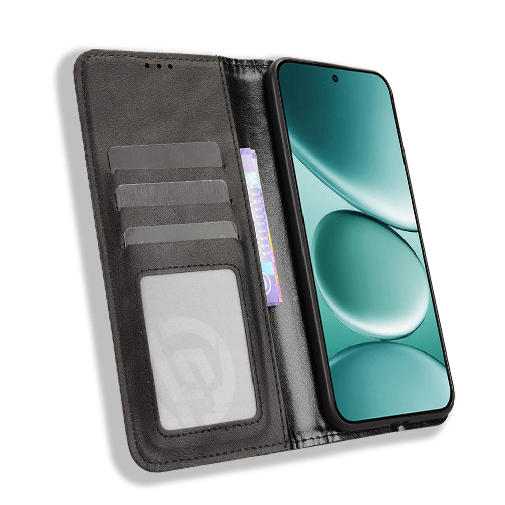 For Xiaomi Poco M8 Pro 5G / Redmi Note 15 Pro+ 5G (Global) Leather Case Wallet Stand Retro Texture Phone Cover - Black