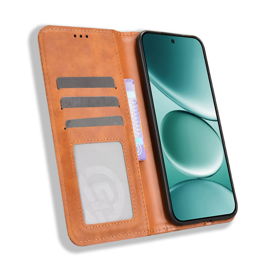 For Xiaomi Poco M8 Pro 5G / Redmi Note 15 Pro+ 5G (Global) Leather Case Wallet Stand Retro Texture Phone Cover - Brown