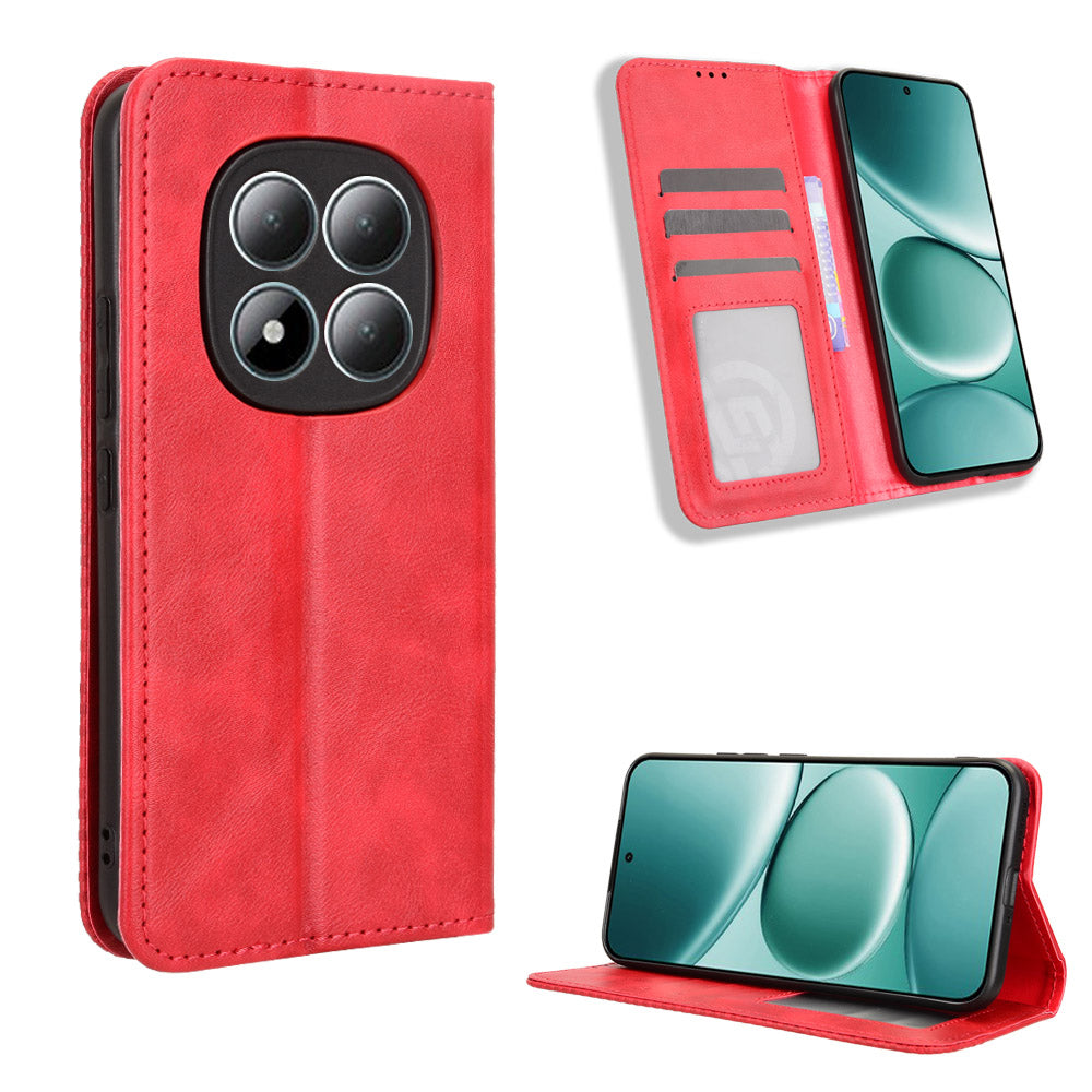 For Xiaomi Poco M8 Pro 5G / Redmi Note 15 Pro+ 5G (Global) Leather Case Wallet Stand Retro Texture Phone Cover - Red