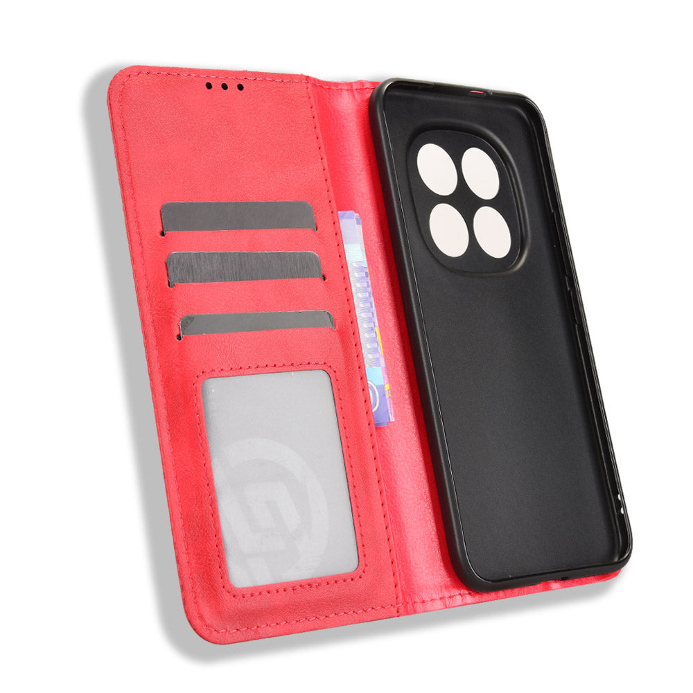 For Xiaomi Poco M8 Pro 5G / Redmi Note 15 Pro+ 5G (Global) Leather Case Wallet Stand Retro Texture Phone Cover - Red