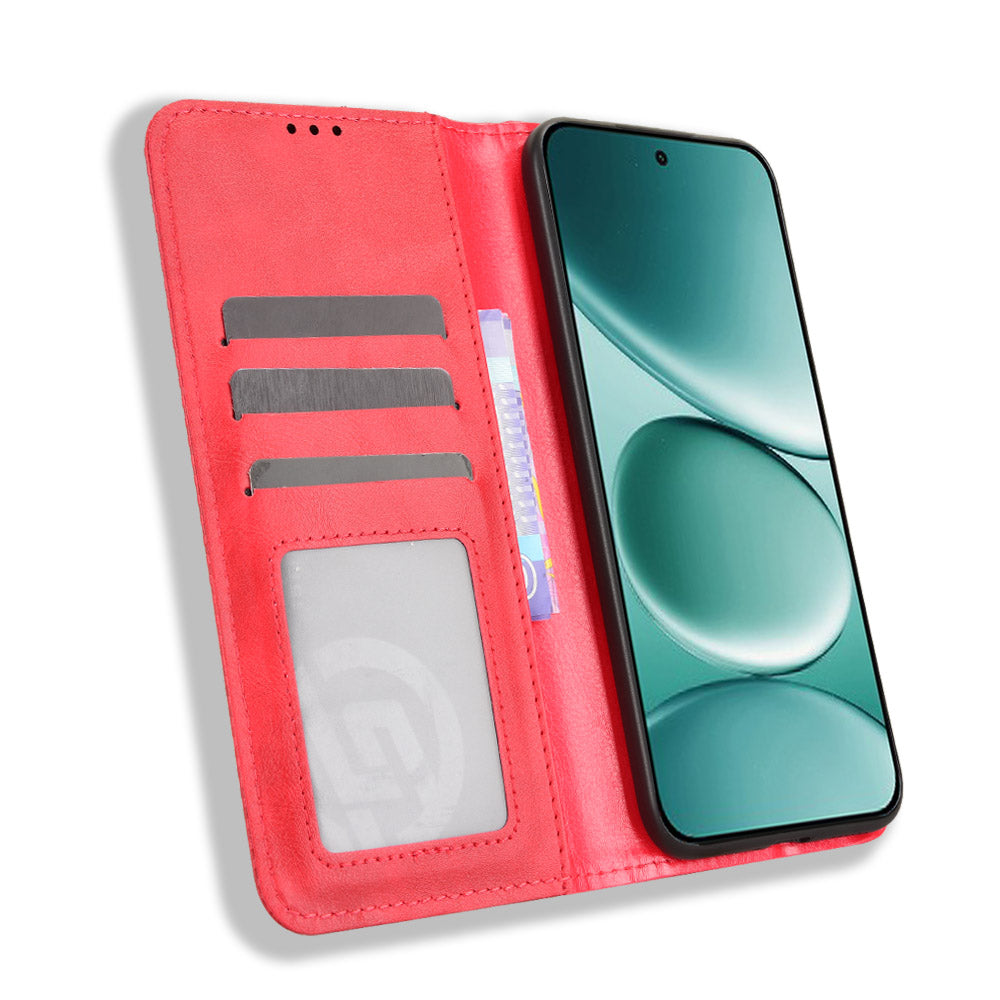 For Xiaomi Poco M8 Pro 5G / Redmi Note 15 Pro+ 5G (Global) Leather Case Wallet Stand Retro Texture Phone Cover - Red